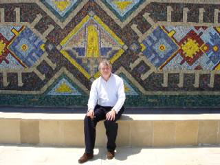 Our chairman William Arthurs was British Petroleum's guest at the Sangachal terminal, Azerbaijan, photographed here in front of the mosaic commemorating the Baku-Tbilisi-Ceyhan oil pipeline (which started operation May 2005, formally commissioned on 13 July 2006)